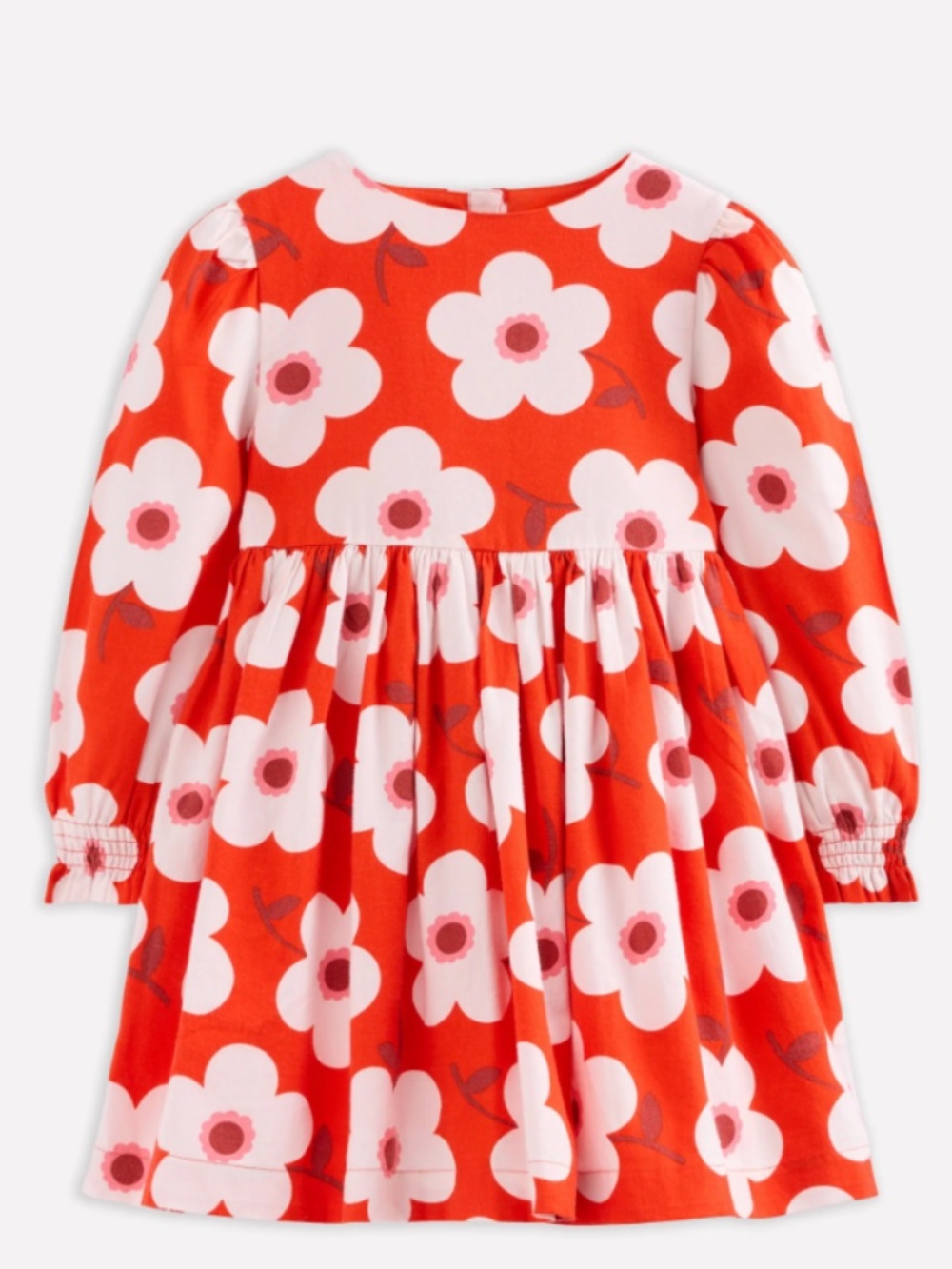 Mini Boden - Red Orange Giant Daisy Madeline Long Sleeve Dress, Size 8-9y